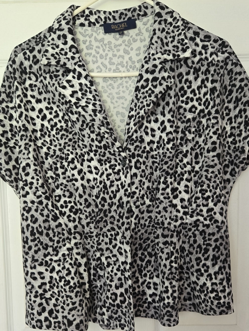 Rachel Black and White Leopard Print Button-Down Top